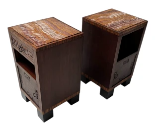 Two Art Deco Nightstands or Bedside Tables with Multi-Colored Marble Tops, 1930s